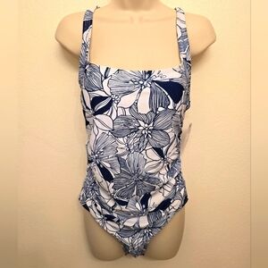 NWT Stella Parker Blue and White Floral One Piece Swimsuit